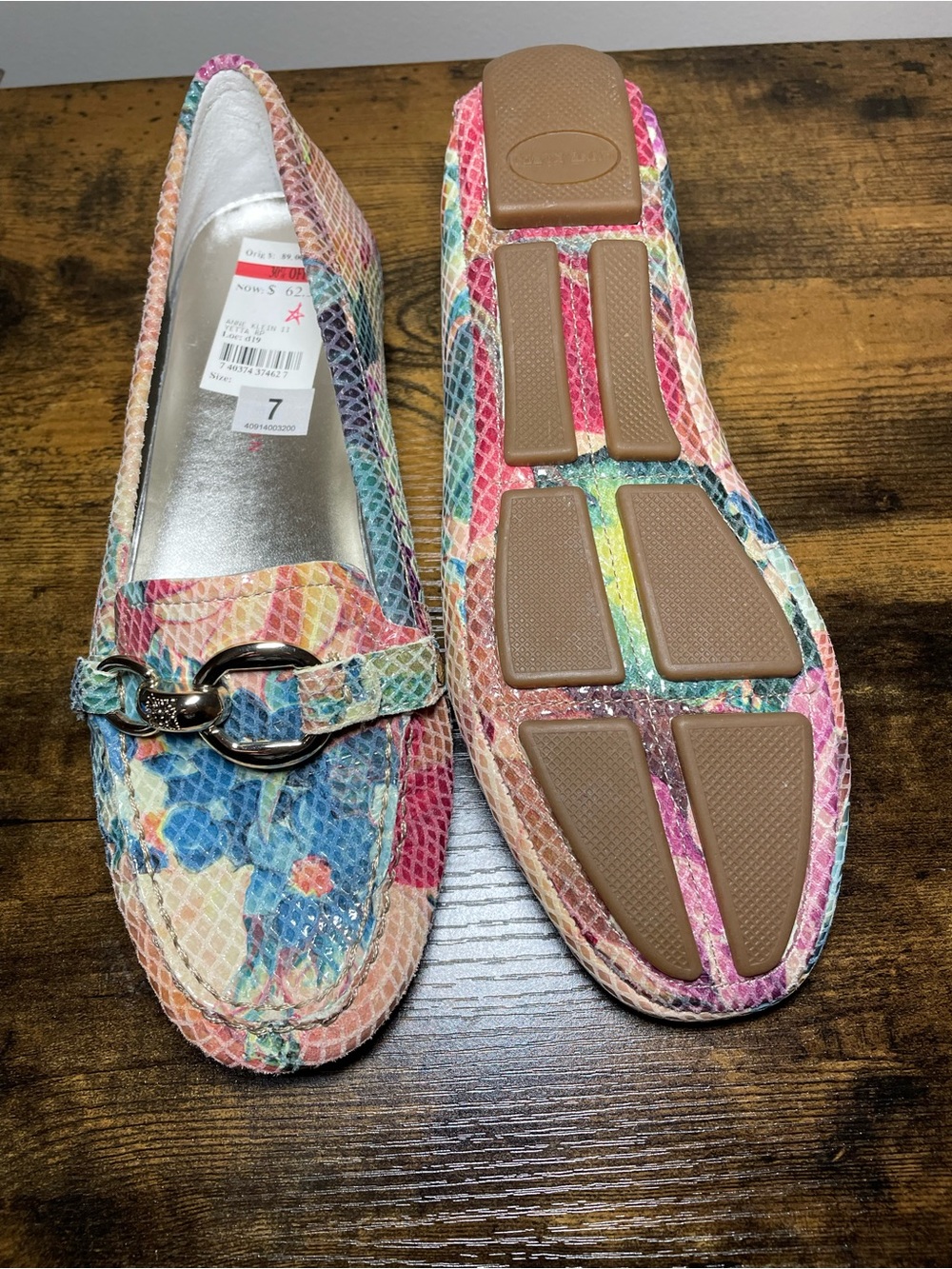 Anne Klein Terra Floral Snake-Print Loafers with Bit Detail Driver shoe
